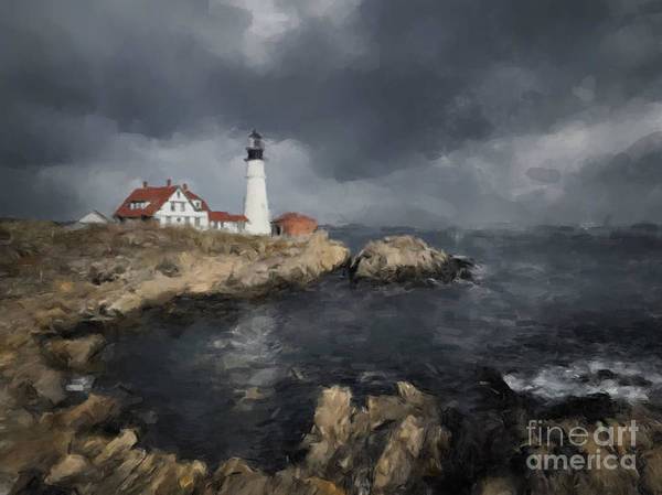 Maine Lighthouse Passing Storm - Art Print