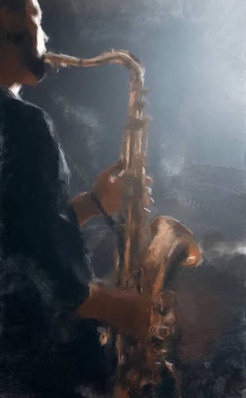 Sax Player at Midnight - Art Print